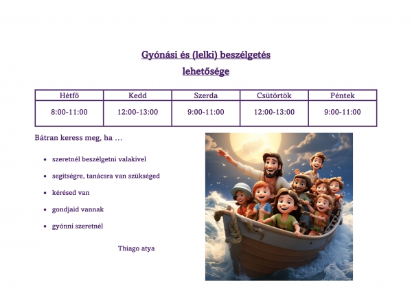 Gyónási és (lelki) beszélgetés lehetősége