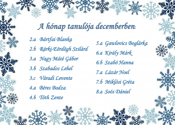 A hónap tanulói decemberben