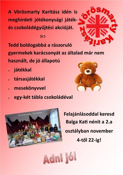 Adománygyűjtést szervez a Vörösmarty Karitász