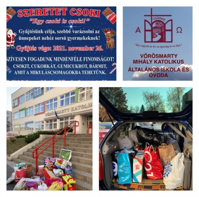 Édesség- és játékgyűjtés a Vörösmarty Mihály Katolikus Általános Iskolában
