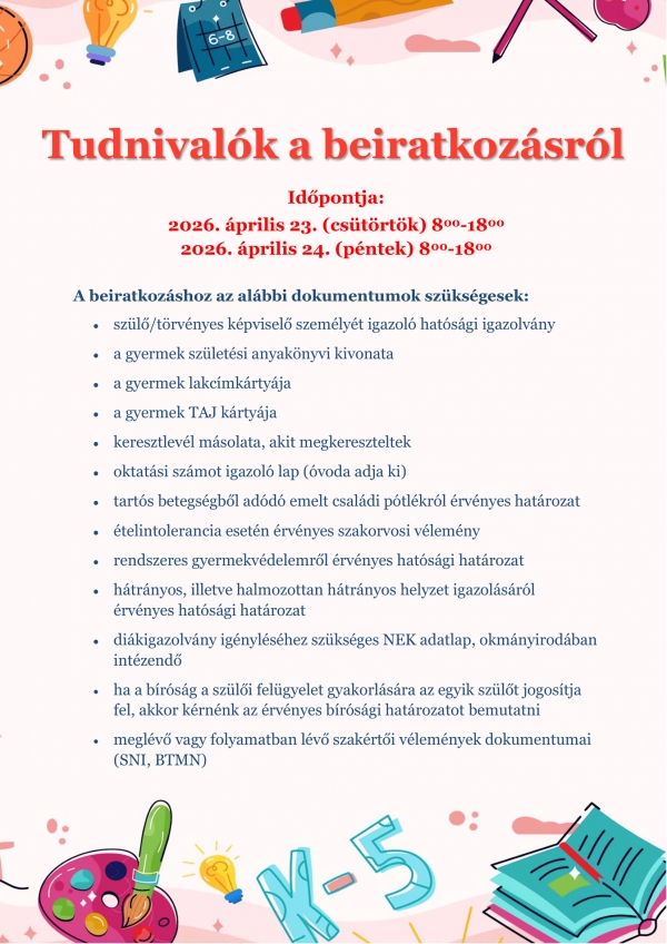 Tudnivalók a beiratkozásról